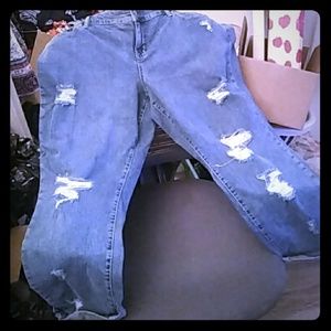 Plus size distressed blue jeans